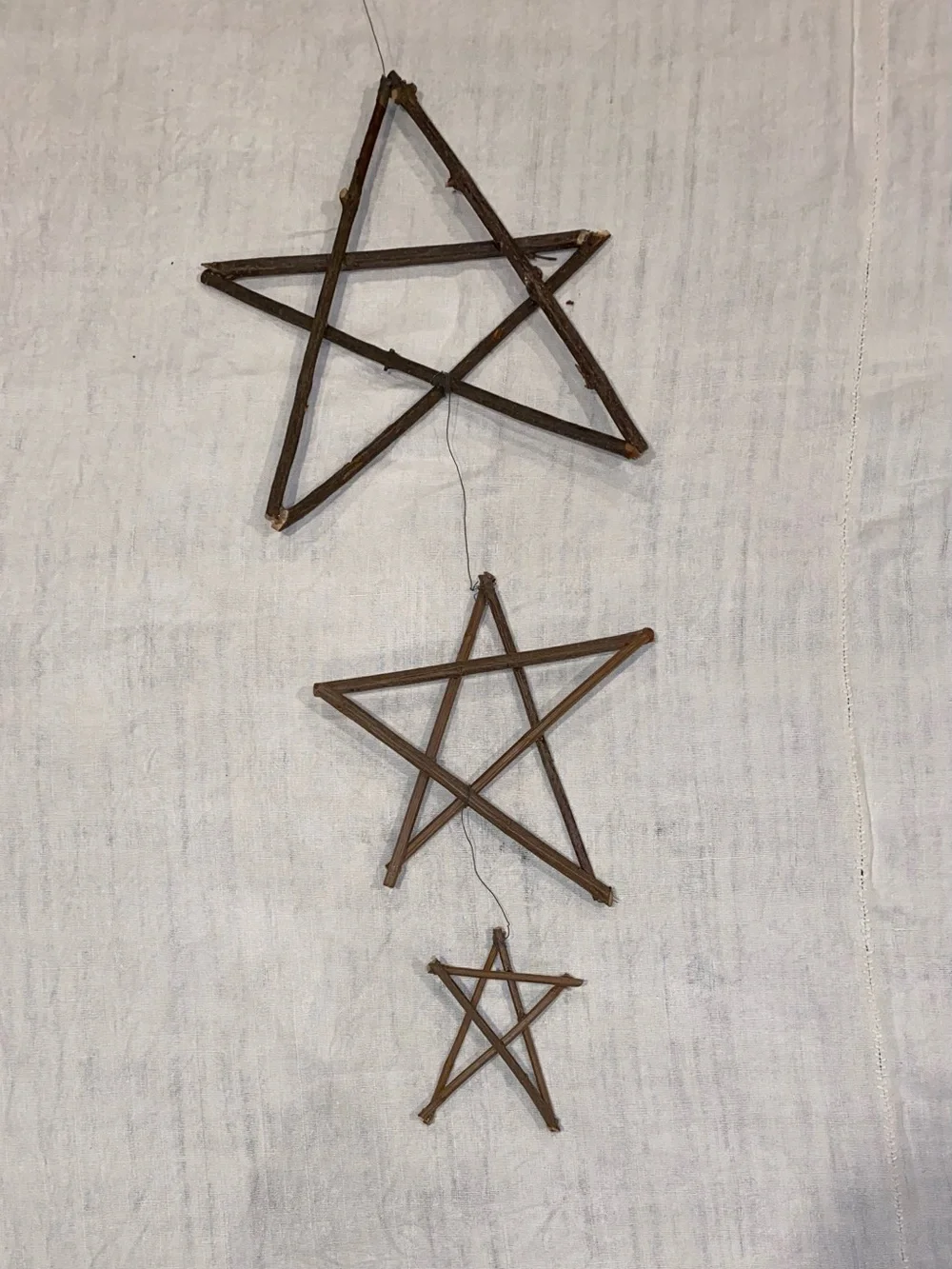 Rustic Brown Twig Star Wall Hanging - Home Wall Decor set of 3 stars